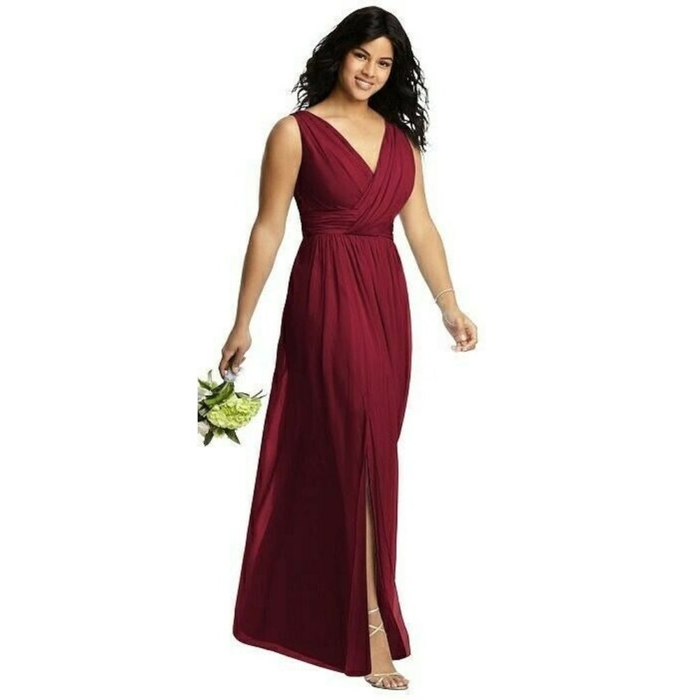 Dressy Collection Women's Size 12 Red Burgandy Sleeveless Draped Chiffon Dress,